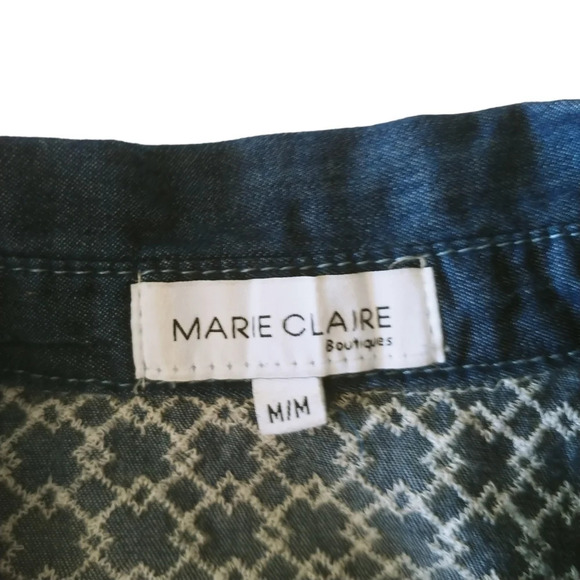 Marie Claire Denim Dark Wash Jean Blouse  Embroidery Fabric Treatment Designs M - Picture 7 of 8